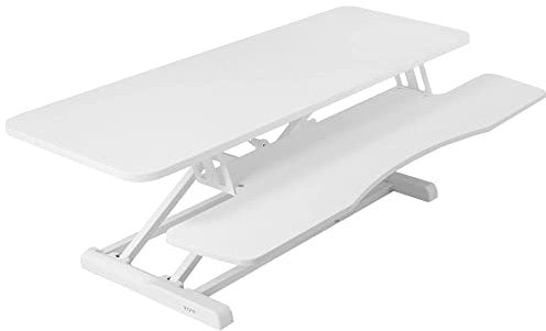 VIVO 107 cm Desk Converter, K Series, Height Adjustable Sit to Stand Riser, Dual Monitor and Laptop Workstation with Wide Keyboard Tray, White, DESK-V042KW