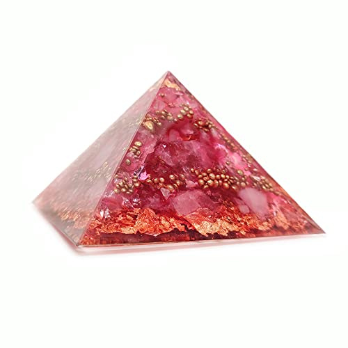 Große Orgonit Pyramide Rosé-Champagne - Spiritueller Energie Kristall mit Edelsteinen | Erdbeerquarz | Rosenquarz | Roségold [XXL 16cm]