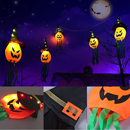 Halloween Deko Kürbis Hängend, Kürbis Lichterkette, Windsack Windspiel Garten Für Draußen, Wetterfahne Halloween Party Deko Hexenhut Windlicht Beleuchtung Led Wetterfahne Figuren Deko Zum Aufhängen