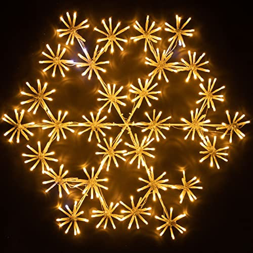 64Cm Starburst Snowflake Shape Silhouette with 300 Warm White LEDs Twinkling Micro LED Lights Christmas Display Indoor and Outdoor Window Wall Decorations