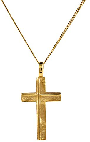 Gold Anhänger Kreuz mit Goldkette massiv 585-14 Karat Gold, Kettenlänge:60 cm Unisex