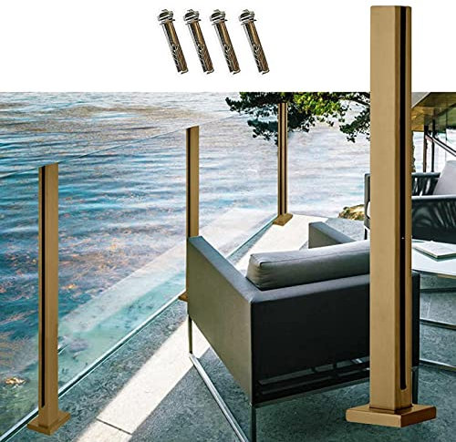 Glasgeländer Glasklemmen Gold Glas-Paneel-Pfosten Für Gartenzäune, Bodenständer Brüstung Ende/Mitte/Ecke Metall-Säule, 60 80 100 120 150 Cm Hoch Platte Geländerpfosten ( Color : End Post , Size : 50cm