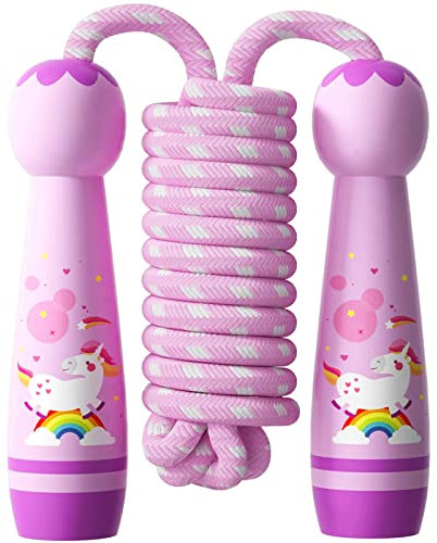 JunD Corde Enfant, Corde à Sauter Enfant 2,5m Bois Réglable Poignée Antidérapantes Corde De Coton Colorée Jump Rope Pour Garçon Fille Fitness Training Exercice Activités De Plein Air (Licorne)