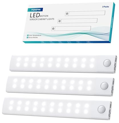 Forepin Unterbauleuchte LED 20cm - Schrankbeleuchtung 40LED Unterschrank Beleuchtung 2000mAh - Schranklicht Mit Bewegungsmelder für Küche Kleiderschrank, 3 Stück