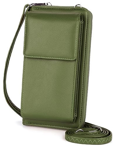 Aeeque Handytasche mit Geldbörse zum Umhängen,Damen Handytasche zum Umhängen mit 14 Kartenfächer,Handytasche mit Portemonnaie PU Leder für Reisen,Klein Umhängetaschen für Handy unter 7 Zoll - Grün