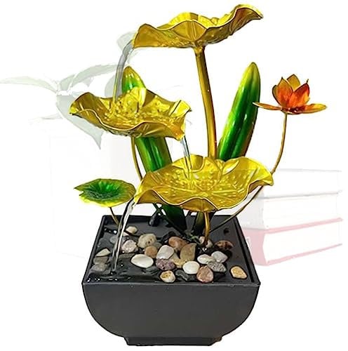 Zimmerbrunnen,3-stufiger Wasserfall Brunnen,Lotusblume Desktop-Wasser-Brunnen,Meditationsbrunnen mit Sand Steinen und LED Beleuchtung,für Meditation und Entspannung,Zuhause/Büro Dekoration (Stil 3)
