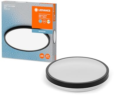 Ledvance Badezimmer Wandleuchte mit 300mm Durchmesser und Click-CCT Funktion, 18W, schwarz, Lichtfarbe per Klick von warmweiß auf kaltweiß änderbar (3000 + 4000K), für Feuchträume geeignet (IP44)