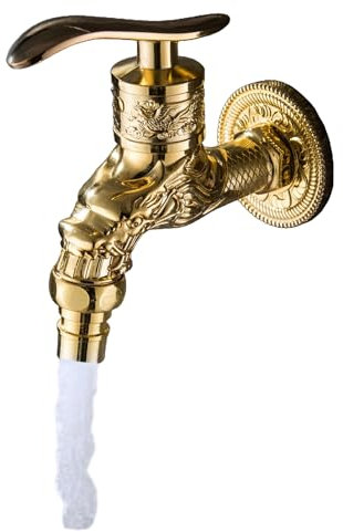 Antiker Messinghahn,Garten Antik Vintage Antike Kupfer Wasserhahn Garten,Vintage Wasserhahn Garten Drache Geschnitzt,Vintage Wasserhahn für Badezimmer Garten Küche
