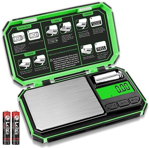 UNIWEIGH Balance de Précision 200g/0,01g,Balance de Poche,Balances de Bijoux,Balance Grammes,Balance Herbes,Portable Balances Poudre,Balances de Cuisine Numérique pour Voyage (pile incluse)-Vert clair