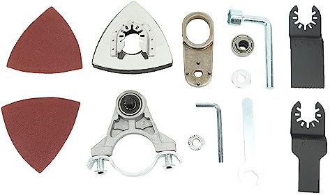 Kuuleyn Angle Grinder Conversion Head Set, Universal Head Adapter Kit, Stainless Steel, Includes Wrench, Hex Nut, Saw Blades, Sandpaper, Grinding Disc, Balance Block, Handle