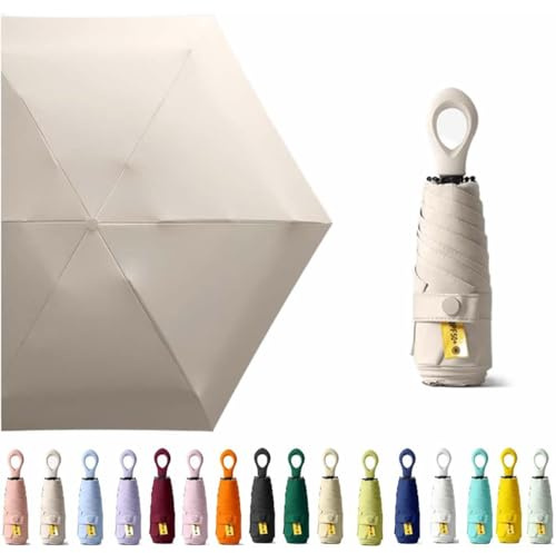 ZFQ Mini Regenschirm, Reise Regenschirm für koffer, Stoffbeschichtung mit LSF 50 schützt zu 99,9% vor Sonne, kompakt, faltbar, leicht, klein, tragbar, Rucksack, Regen, Herren, Damen, Kinder, Khaki
