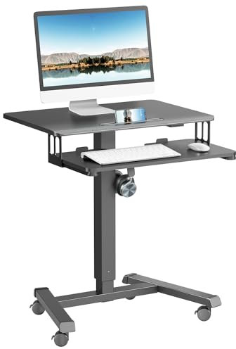 ERGOMAKER Höhenverstellbarer Schreibtisch Stehpult mit Tastaturablage, 65×45cm Mobile Laptoptisch, Überbett-Tisch Schwarz, Stehtisch Schreibtischaufsatz mit Rädern, Computertisch für Schlafzimmer