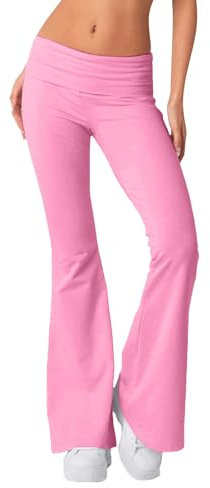 Schlaghose Damen Baumwolle Low Waist Bootcut Yogahose Flared Gefütterte Leggings Stretch Skinny Sporthose Activewear für Yoga, Tanz, Fitness, Freizeit Low Waist Skinny Yogahose (Pink-7, M)