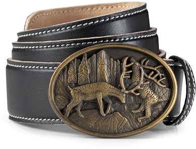 Schöneberger Trachten Couture Herren Trachtengürtel Nappa – Ledergürtel schwarz für Lederhosen, Chino, Jeans mit Hirsch-Metall-Schnalle Gürteö Lenn (54-56)
