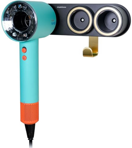 simpletome Haartrocknerhalter Wandhalterung für ALLE Magnetischen Hohe Geschwindigkeit Fön mit Steckerkabel Organisation Haken (Schwarz, Aluminium-Legierung)