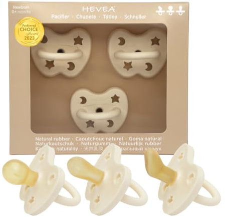 HEVEA Pack Découverte De 3 Tétines - Trio Pack - Sucette Bebe 0-3 Mois (Blanc lait)