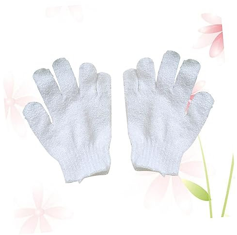 Healeved 1pair Bath Exfoliating Gloves Five Fingers Body Scrubber Mitts for Shower and Sauna Versatile White Bath Glove for Men Women Easy to Clean for Soap and Shower Gel Use