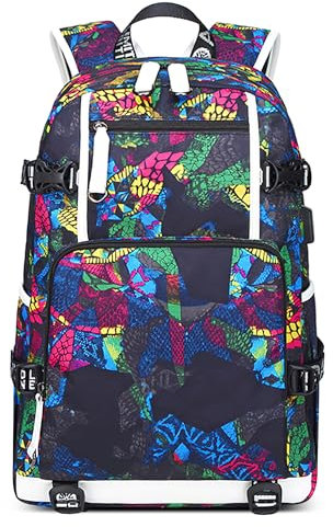 CUURODY Herren Rucksack Groß Jungen Schulrucksack mit Exquisitem Aufdruck 15.6 zoll Laptop Daypack Wasserdicht Oxford-Stoff Lässig Campus Reise Tagesrucksack Blume F