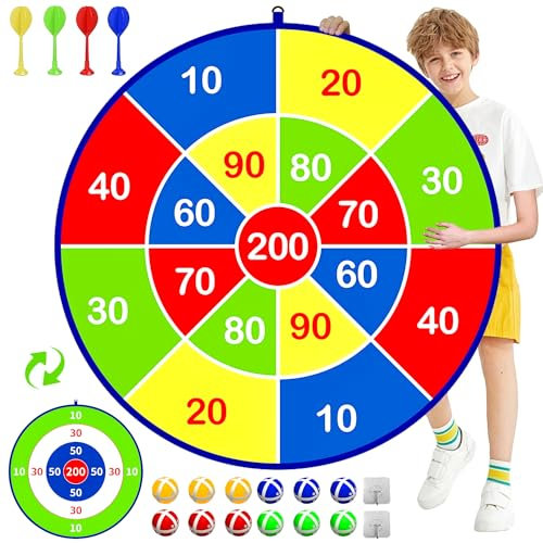 Weaqen 26 Inch Double Sided Dart Board for 3-12 Year Olds, Foldable & Easy to Install, with 16 Colorful Sticky Balls and Soft Darts, Ideal Indoor/Outdoor Party Game for Kids