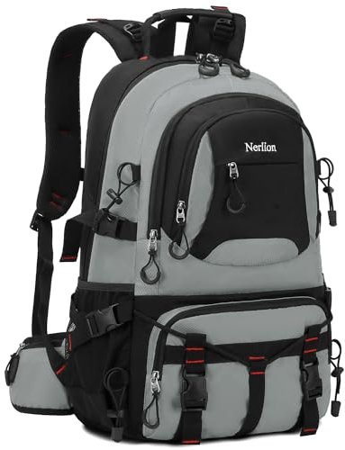 Nerlion 40L Wanderrucksack Reiserucksack für Männer Frauen Camping Wasserdicht Outdoor Wandern Tagesrucksack Leichter Rucksack, Hellgrau, 40L, Wanderrucksack