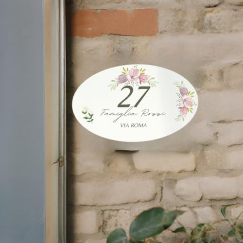 Numero Civico Personalizzato con Via Nome Famiglia Piastrella Mattonella Targa Ovale Targhetta in ceramica da esterno interno Casa Residence Villaggio B&B