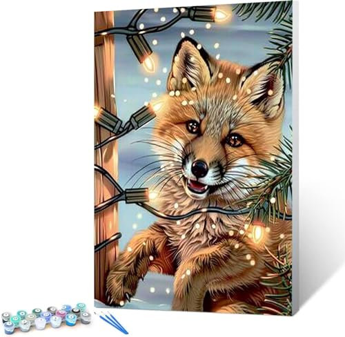 Peepezo Malen Nach Zahlen Erwachsene Fuchs, DIY Lampe Ölmalerei Bastelset für Anfänger und Erwachsene,Inklusive Knitterfreie Leinwand,Acrylfarben Set,Geschenke und Home Haus Deko 30x40cm (rahmenlos)