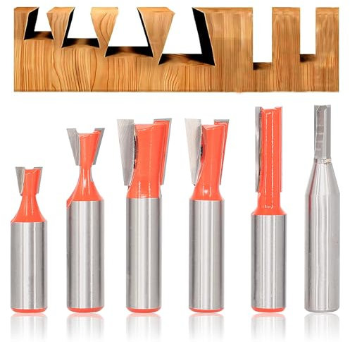 Sinoprotools 6Pcs Dovetail Router Bit Set 1/2 Inch Shank, Dovetail Router Bit for Making Drawers & Boxes Jointing, Grooving