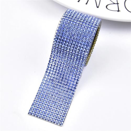 Cinta adhesiva de 12 filas de 2 mm para planchar con diamantes de imitación para vestido de boda, cinturón de tarta, zafiro claro, 1 yarda