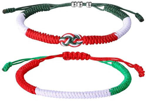 JewelryWe 2 Stück Italienische Flagge Armband: Damen Italien Flagge Fußball Weltmeisterschaft WM & EM Länder Italy Fanartikel Seil Geflochten Armreif Verstellbar Geknotetes Seilarmbänder Kordelarmband