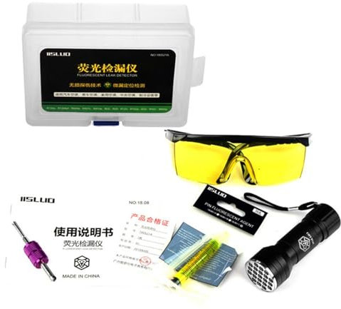 Qiwieod Kit De Détecteur De Fuite Voiture Fuite Air Climatisation A/C Système Test Kit UV LED Lunettes De Protection Ensemble D'outils De Teinture UV Outil De Réparation De Climatisation Automobile