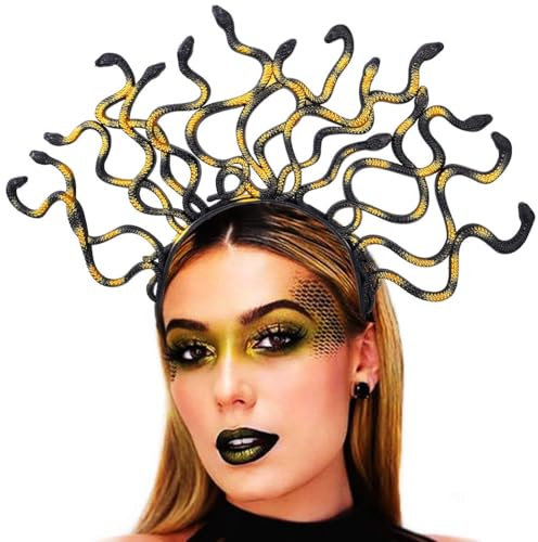 Zoestar Bandeau serpent Medusa Déesse grecque Coiffe Halloween Cerceau de cheveux Carnaval Fête Accessoires de cheveux pour femmes (Noir et or, Taille unique)