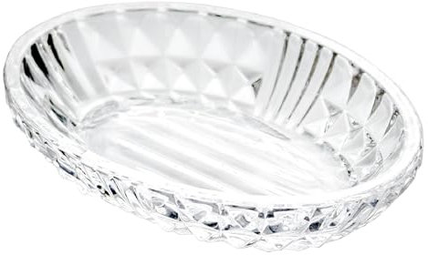 Iyulania Clear Glass Soap Dish, Oval Bar Soap Holder with Embossed Raised Sides for Bathroom, Sink and Kitchen