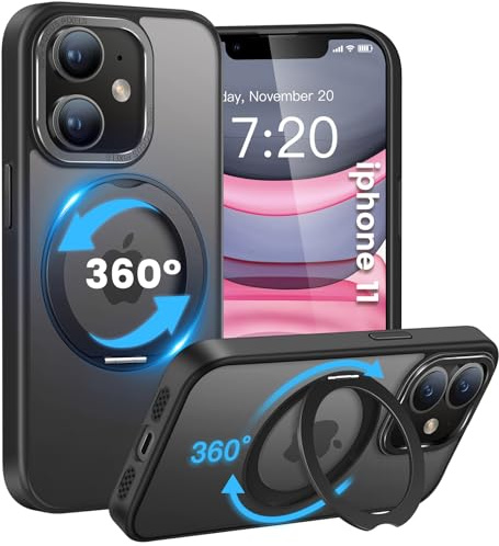 HuwaiH handyhülle für iPhone 11 Hülle, [360° Magnetischer Ring Ständer ] [mit Mag-Safe] [Transluzente Matte] Stoßfeste Kratzfeste Schutzhülle für iPhone 11 (Schwarz)