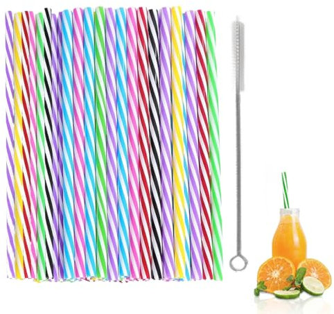 UYVPAER 30 Pezzi Riutilizzabili, In Plastica Con Spazzola Per Cannuccia, Cannucce Ispessite In Plastica, Per Frullati, Succhi, Cocktail, Bevande Calde