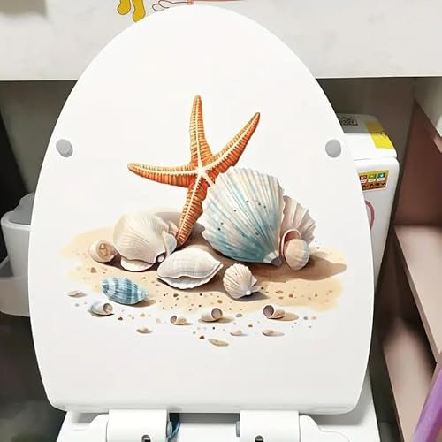 WC-Aufkleber mit Strandmuschel und Seestern, Motiv: Frühlingsblume, Blätter, Schmetterling, wasserdicht, WC-Deckel, Tanksitz-Aufkleber, Zisterne, selbstklebend, Badezimmer-Wandaufkleber