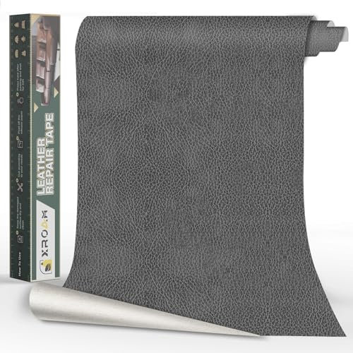 Xroam Kunstleder Selbstklebend, 60x200 cm Retro Dunkelgrau Leder Reparatur Patch, Lederflicken Selbstklebender, Kunstleder Reparaturset, Leder Patch Selbstklebend für Sofa, Autositze, Taschen, Jacken