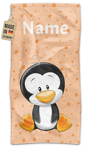 Print Royal PR Kinder-Handtuch mit Name personalisiert - Pinguin - Geschenk für Jungen & Mädchen, Tier Geschenke, Kindertag, Schwimmunterricht | Handtuch Personalisieren 100 x 50 cm