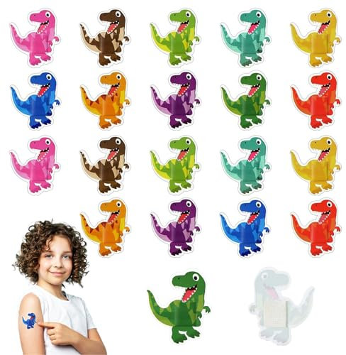 AUGTYRLV Pacco da 20 Cerotti per Bambini con Motivi di Dinosauri - 20 Pezzi di Cerotti Dinosauri - Impermeabili, Traspiranti e Ipoallergenici - per Tutti i Piccoli avventurieri!
