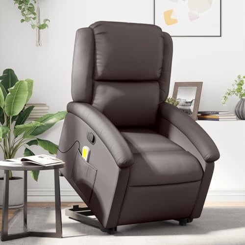 Homgoday Massagesessel, neigbar, dunkelbraun, echtes Leder, Sessel, Loungesessel, Sessel, Relaxsessel, Schlafzimmerstuhl