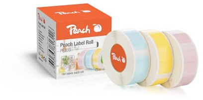 Peach Thermoetikettenband hellblau, hellgelb und pink - 12x40mm - 180 Etiketten pro Rolle - selbstklebendes Thermopapier für PE110 Etikettendrucker - 3 Farben angepasstes Etikettendruckpapier - PE103A