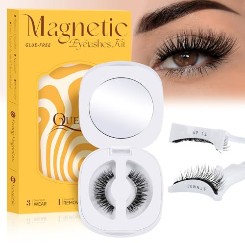 QUEWEL magnetische-Wimpern, 1 Paar feine Magnet-Wimpern, wiederverwendbare Magnetwimpern mit Applikator, kein Kleber erforderlich magnetische Wimpern natürlich, leicht bequem zum Schminken (G-CX-YC)