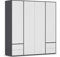 Rauch Möbel Nabila, Drehtürenschrank, Kleiderschrank, Kleiderschränke, Garderobe, 4-türig, 4 Schubladen, push-to-open, Farbe Weiß/Grau metallic, Schwarz, 187x194x53cm