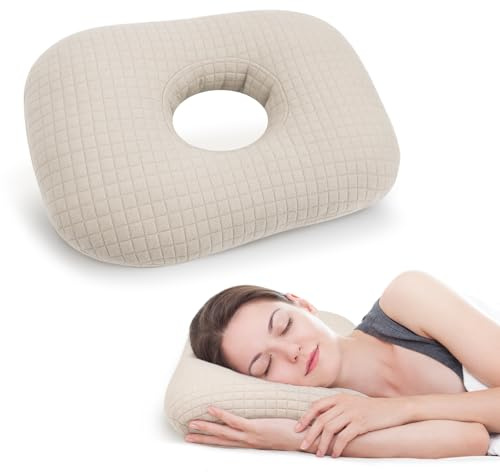 RoamReady Piercingkissen, perforierte Ohrkissen mit Loch | Ohrringkissen zum Schlafen, waschbare Donut-Kissen zum Piercen, Kopfhörer, CNH, Druckentlastung für Ohrenschmerzen, Beige