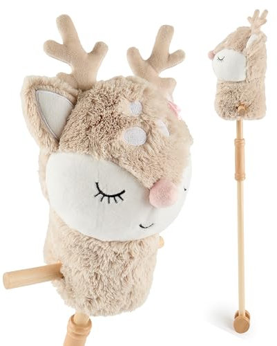 Bieco Steckenpferd Kinder REH Ella | Hobby Horse Pferde | Steckenpferd Rollen | Steckentier Holz Pferd Stab | Stock Pferde Schöne Steckenpferde für Kinder Stockpferd Kleinkind Zubehör