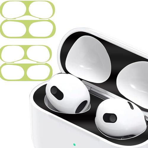 Staubschutz Sticker kompatibel mit AirPods 4（2024） Hülle, 2 Sätze Metallstaub Schutz Aufkleber, Ultraschlanke Folie, Überzug Staub schützen Drahtloser Ladekoffer (Green+Green)