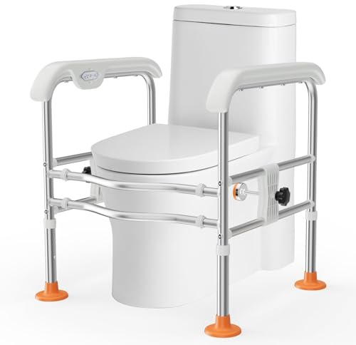 SPECILITE Toilet Safety Frame Free-Standing for the Disabled and Elderly | LED Night Light,Adjustable Height&Width,Non-Slip,Easy to Install, Sturdy,For Pregnant,Children,People with Limited Mobility