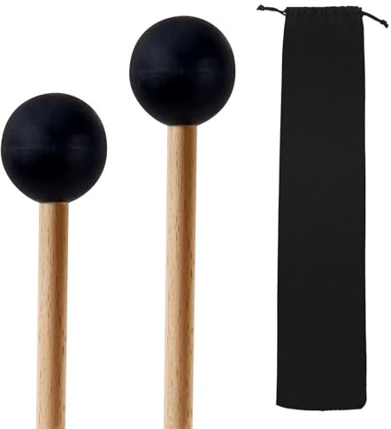 2 Pcs Rubber Bell Drum Mallets, 15 Inches Glockenspiel Sticks with Drumsticks Bag, Percussion Instrument Accessories for Timpani, Steel Drum, Marimba, Xylophone, Hand pan,Ideal for Beginners