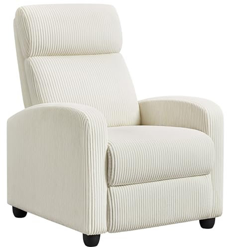 Yaheetech Recliner Armchair Single Padded Seat Corduroy Fabric Sofa Lounge Home Living Room Theater Adjustable Leg Rest and Reclining Functions Beige