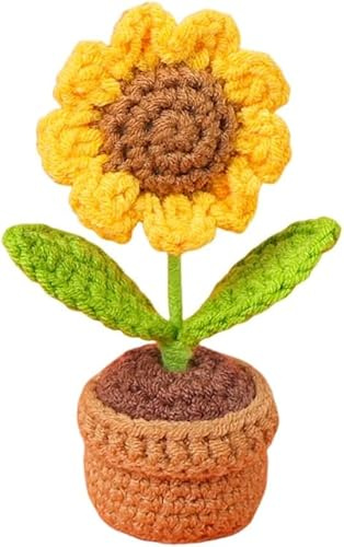 CHENGLI Crochet Potted Flowers, Flower Pot Knitted Sunflower Sunflower Crochet Potted Flowers Sunflower Handmade Crochet for Christmas Valentine’s Day Birthday Party