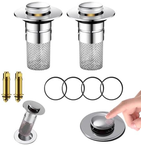 2 Pièces Bouchon de lavabo Salle de Bain, Bouchon Lavabo Salle, Bouchons Évier Salle de Bain, avec Filtre à Cheveux, pour drains de 34 à 40 mm, Drainage Rapide (Cuisine, Salle de Bain, évier)